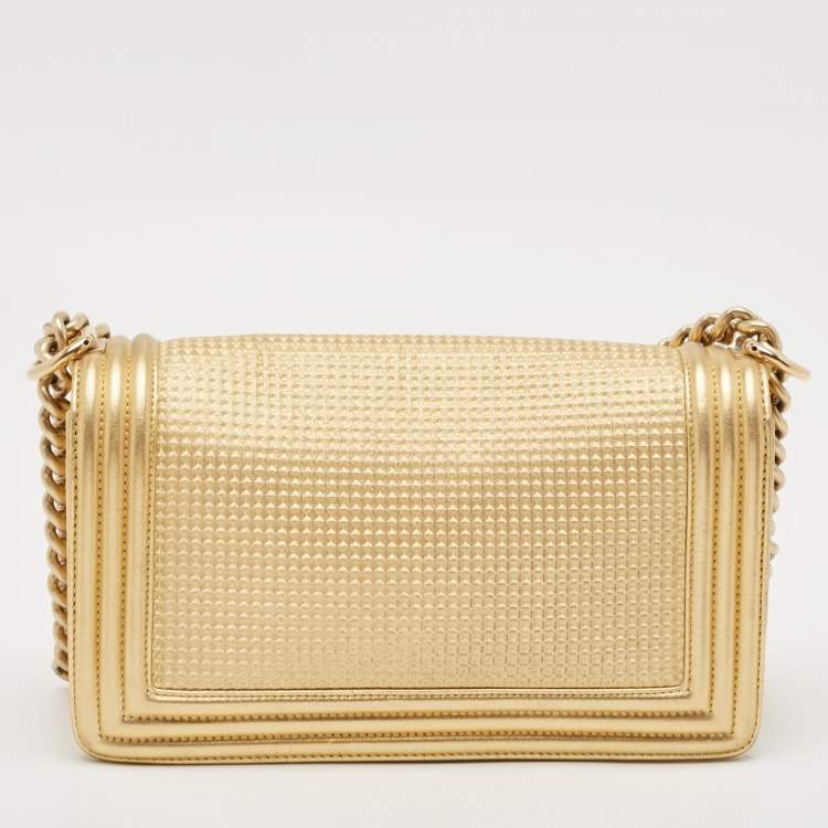 Pre Owned Chanel Gold/Red Cube Embossed Leather Medium Boy Flap Bag