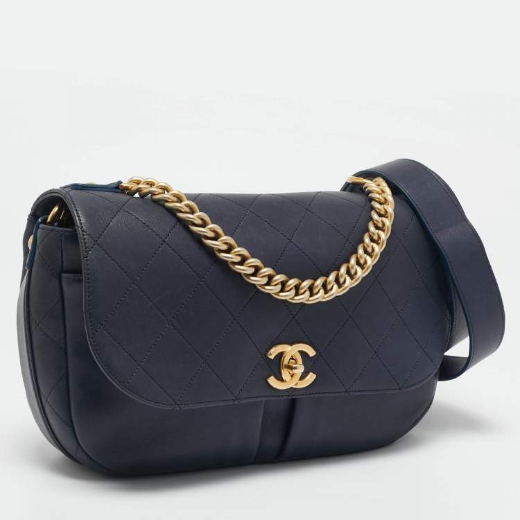 Pre Owned Chanel Navy Blue Quilted Leather Paris-Rome Bag