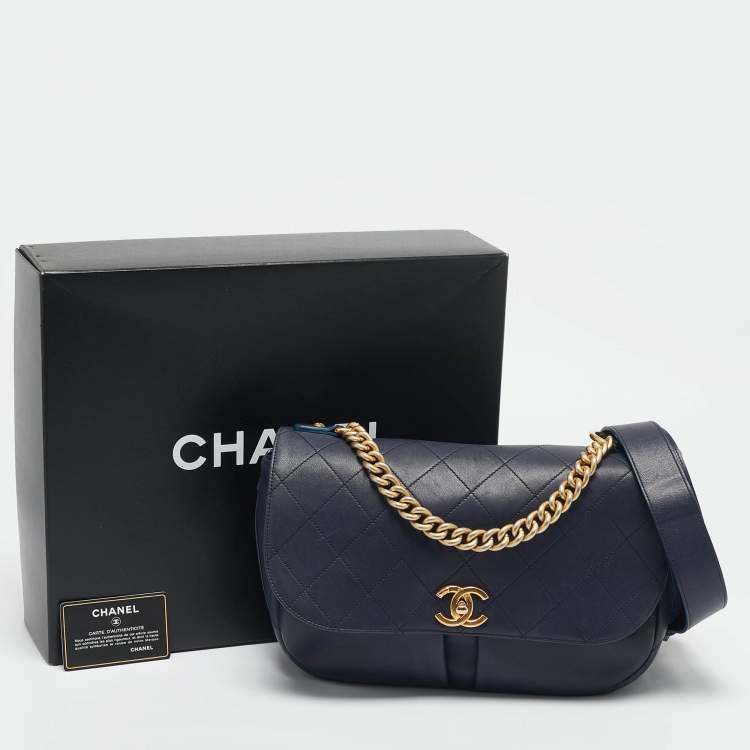 Pre Owned Chanel Navy Blue Quilted Leather Paris-Rome Bag