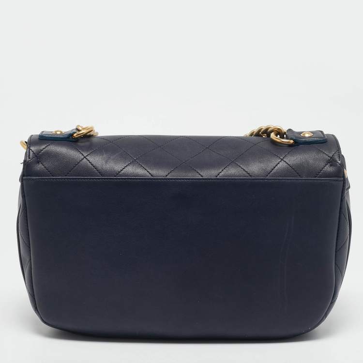 Pre Owned Chanel Navy Blue Quilted Leather Paris-Rome Bag