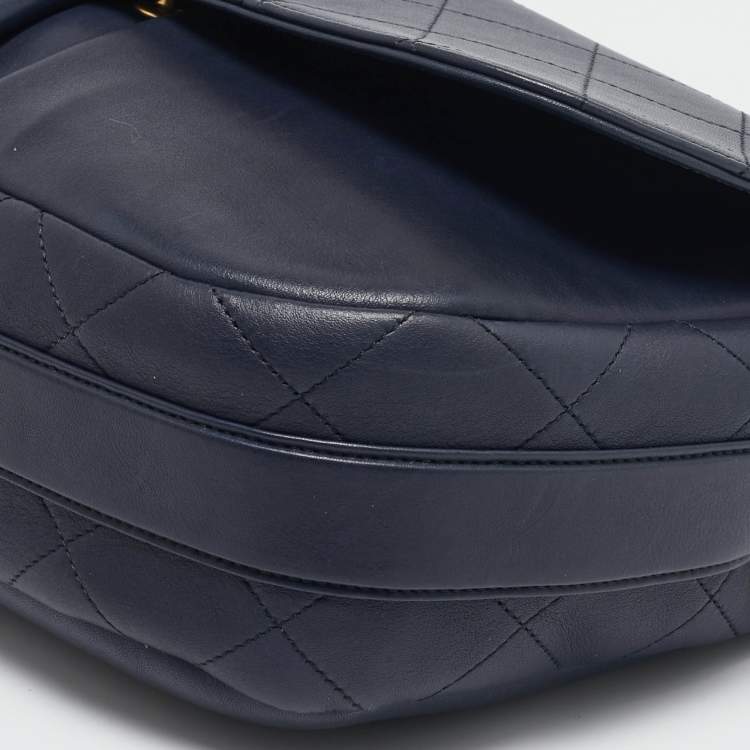 Pre Owned Chanel Navy Blue Quilted Leather Paris-Rome Bag