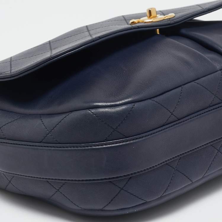 Pre Owned Chanel Navy Blue Quilted Leather Paris-Rome Bag