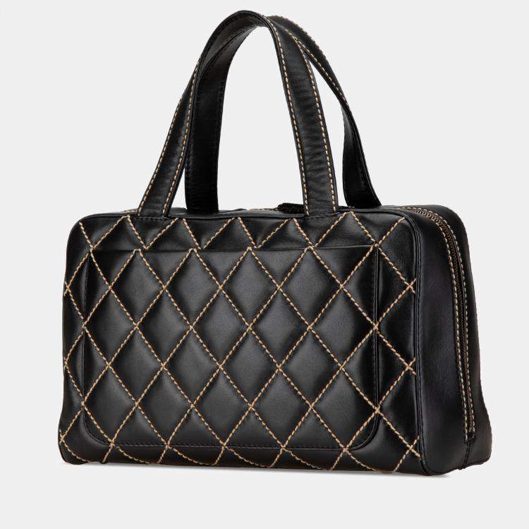 Pre Owned Chanel Black Lambskin CC Wild Stitch Handbag