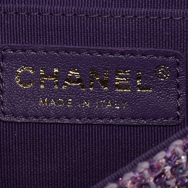 Pre Owned Chanel Purple Quilted Tweed and Sequins Top Handle Bag