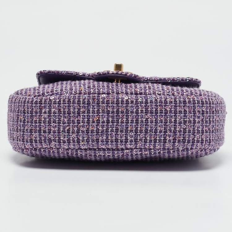 Pre Owned Chanel Purple Quilted Tweed and Sequins Top Handle Bag