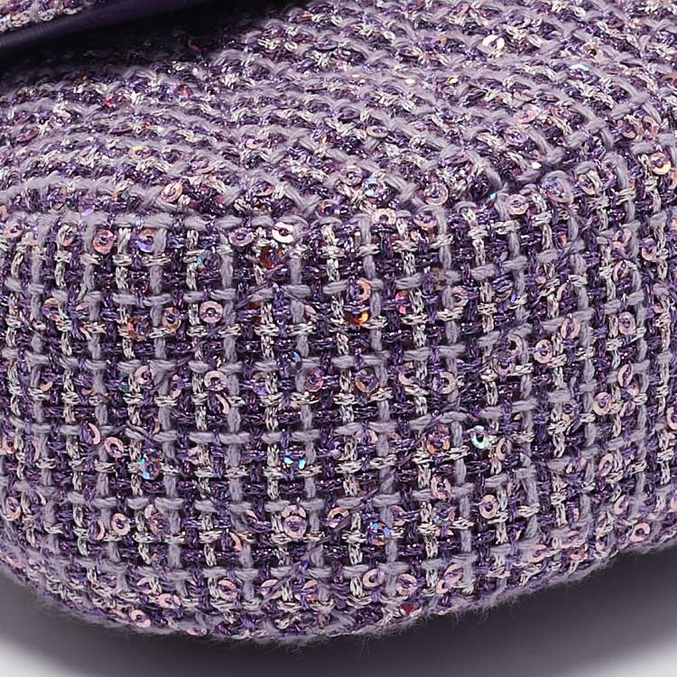 Pre Owned Chanel Purple Quilted Tweed and Sequins Top Handle Bag