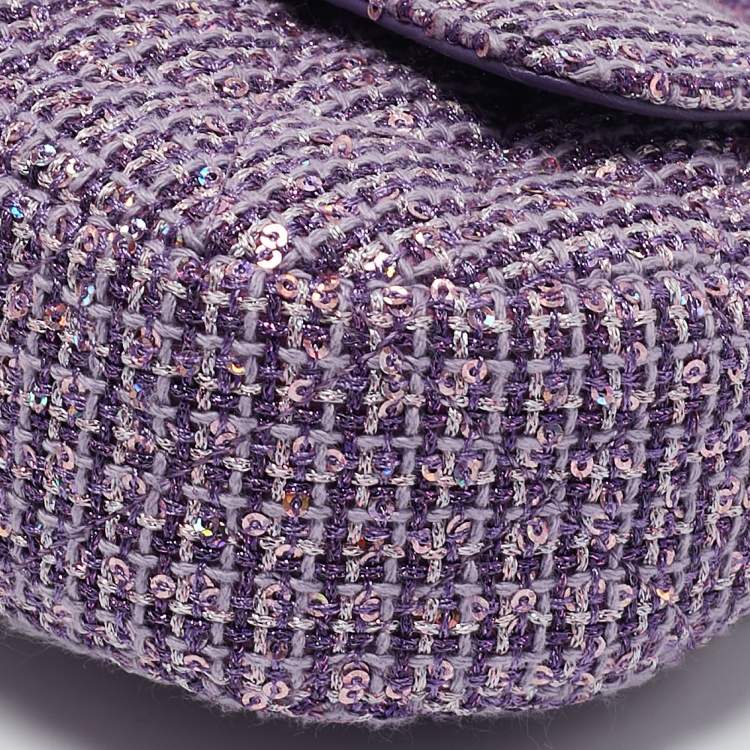 Pre Owned Chanel Purple Quilted Tweed and Sequins Top Handle Bag
