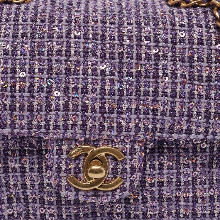 Pre Owned Chanel Purple Quilted Tweed and Sequins Top Handle Bag