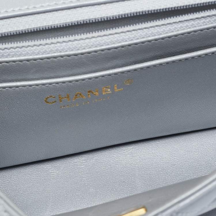 Pre Owned Chanel Grey Quilted Leather Flap Bag Top Handle Bag