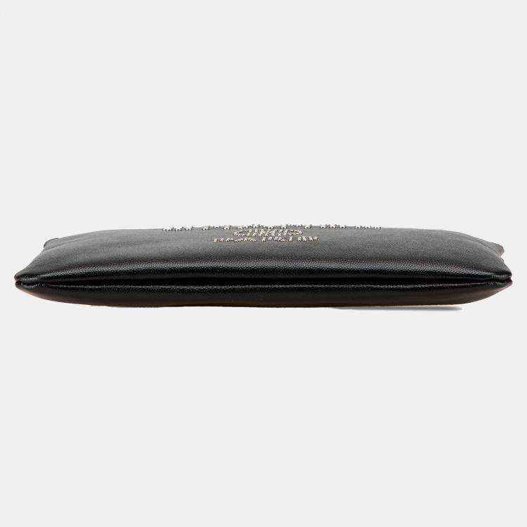 Pre Owned Chanel Black Medium Caviar Deauville Studded O Case Clutch Bag