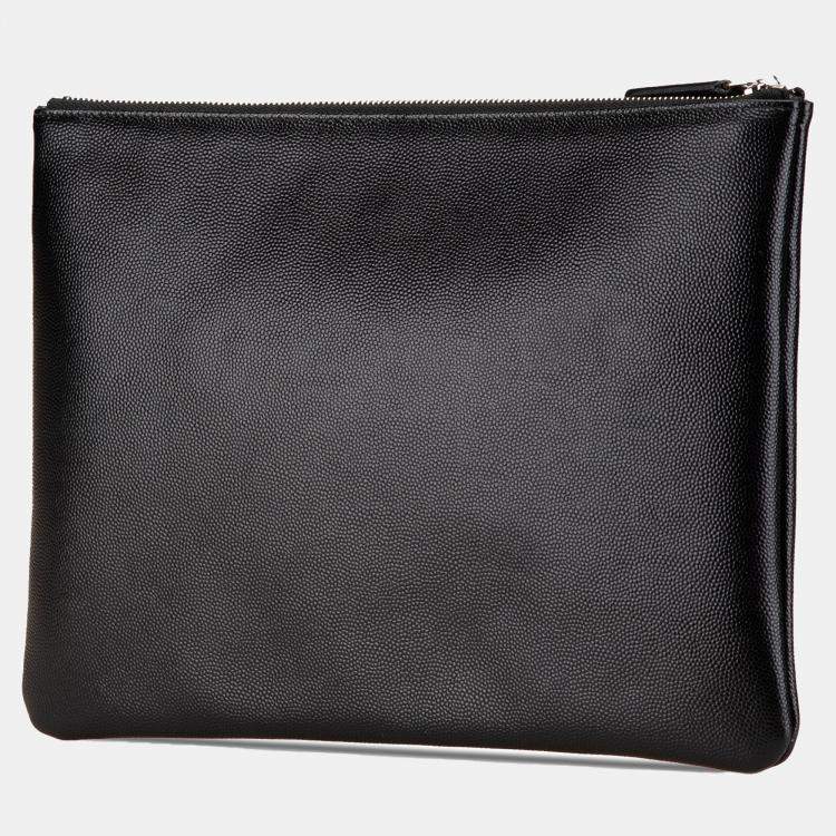 Pre Owned Chanel Black Medium Caviar Deauville Studded O Case Clutch Bag