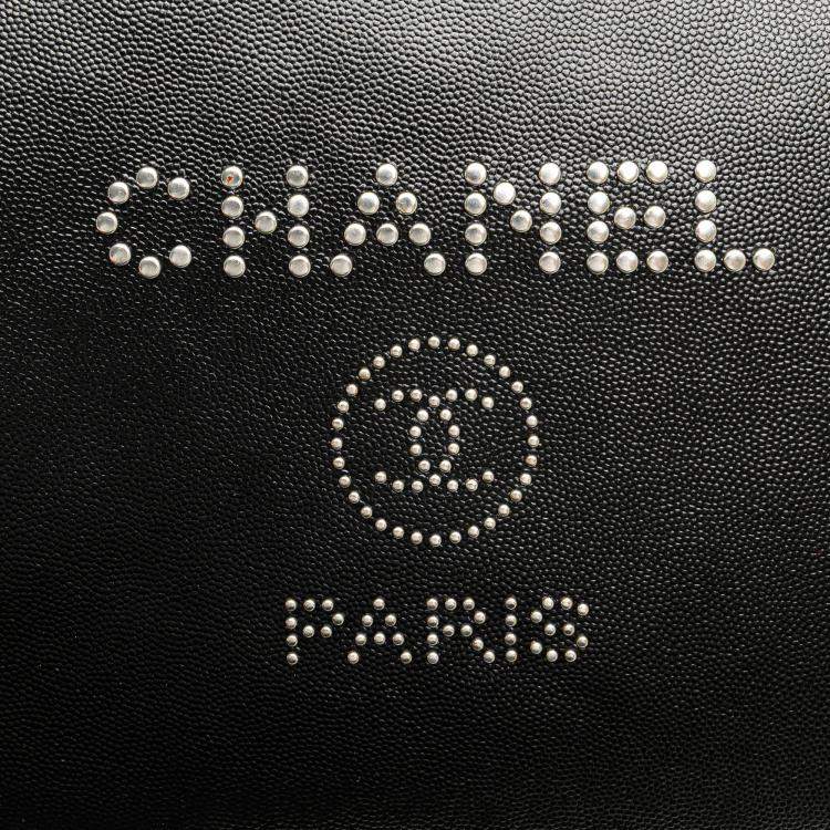 Pre Owned Chanel Black Medium Caviar Deauville Studded O Case Clutch Bag