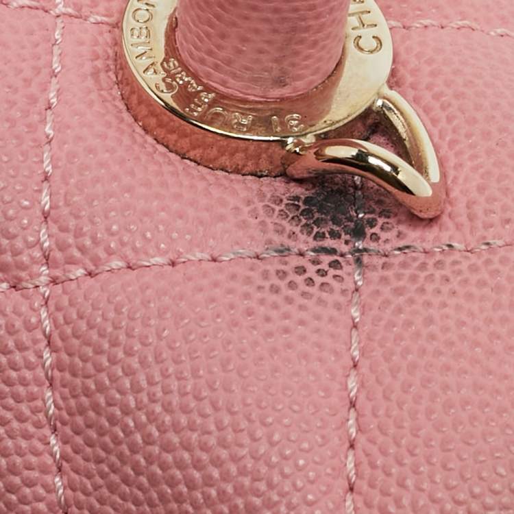 Pre Owned Chanel Pink Quilted Caviar Leather Medium Coco Top Handle Bag