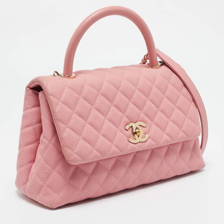 Pre Owned Chanel Pink Quilted Caviar Leather Medium Coco Top Handle Bag