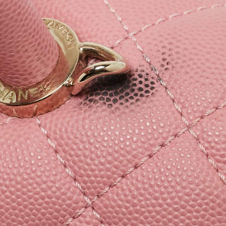Pre Owned Chanel Pink Quilted Caviar Leather Medium Coco Top Handle Bag