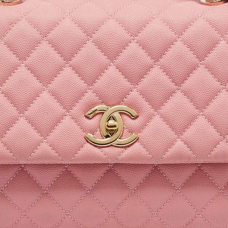 Pre Owned Chanel Pink Quilted Caviar Leather Medium Coco Top Handle Bag