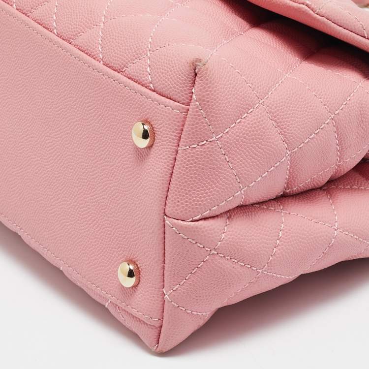 Pre Owned Chanel Pink Quilted Caviar Leather Medium Coco Top Handle Bag