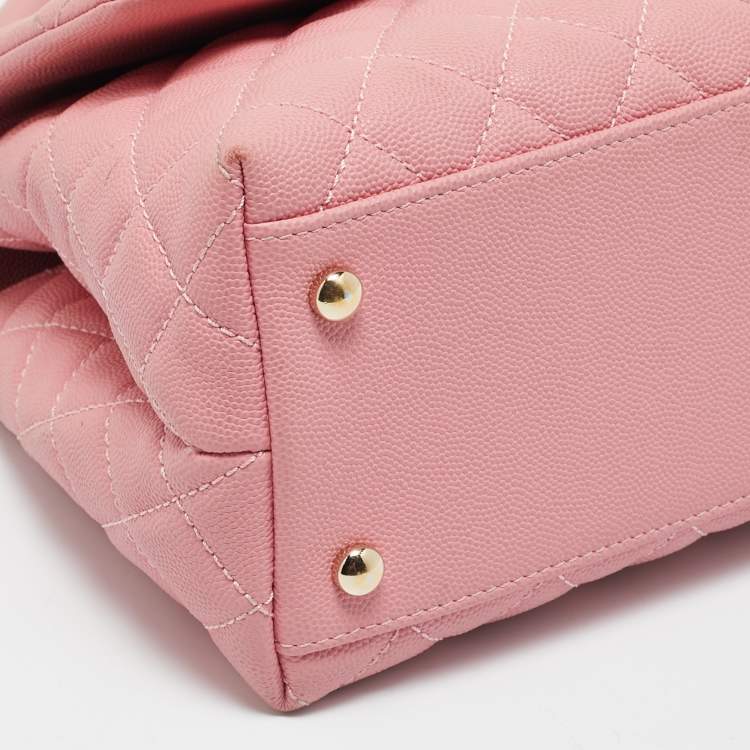 Pre Owned Chanel Pink Quilted Caviar Leather Medium Coco Top Handle Bag
