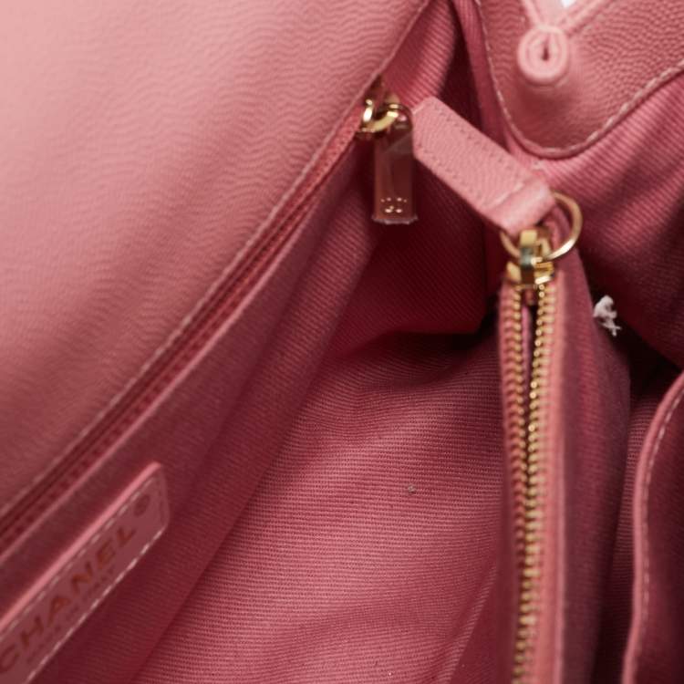 Pre Owned Chanel Pink Quilted Caviar Leather Medium Coco Top Handle Bag