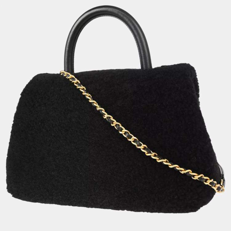 Pre Owned Chanel Shearling Small Coco Top Handle Bag 