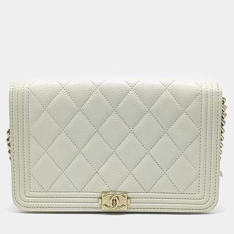Pre Owned Chanel Cream Leather Caviar Boy WOC Mini Crossbody Bag
