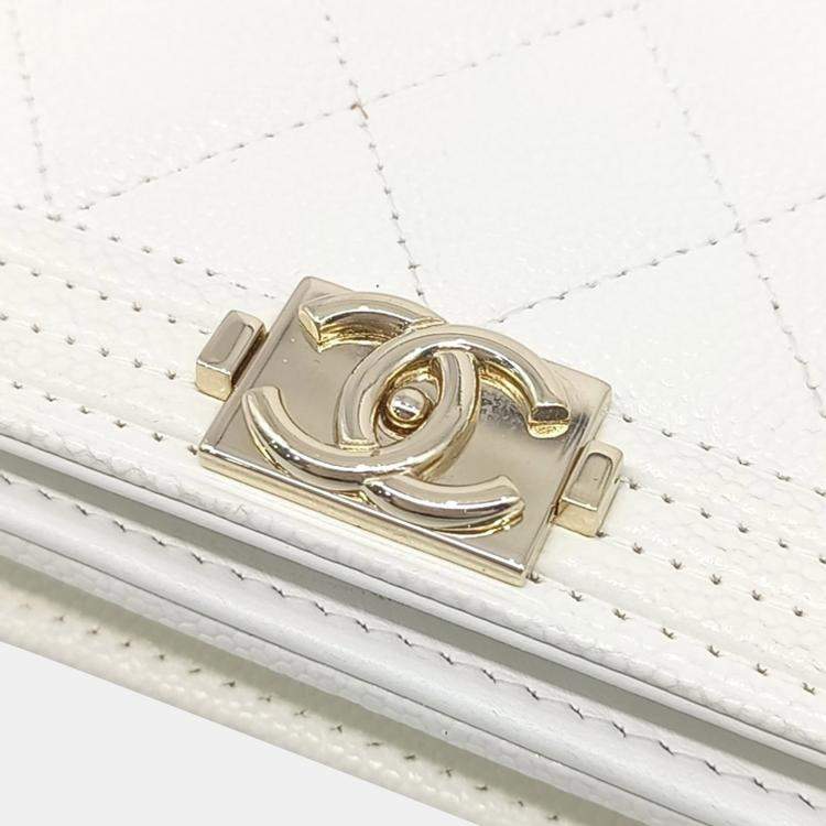 Pre Owned Chanel Cream Leather Caviar Boy WOC Mini Crossbody Bag