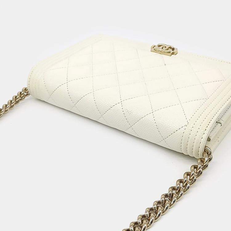 Pre Owned Chanel Cream Leather Caviar Boy WOC Mini Crossbody Bag