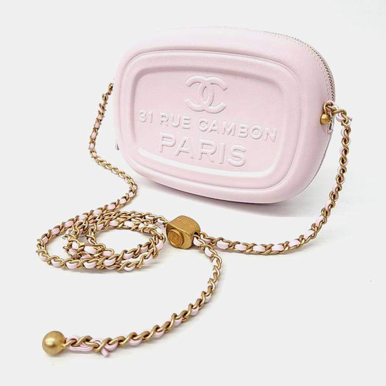Pre Owned Chanel Pink Leather Mini Camera Case Bag