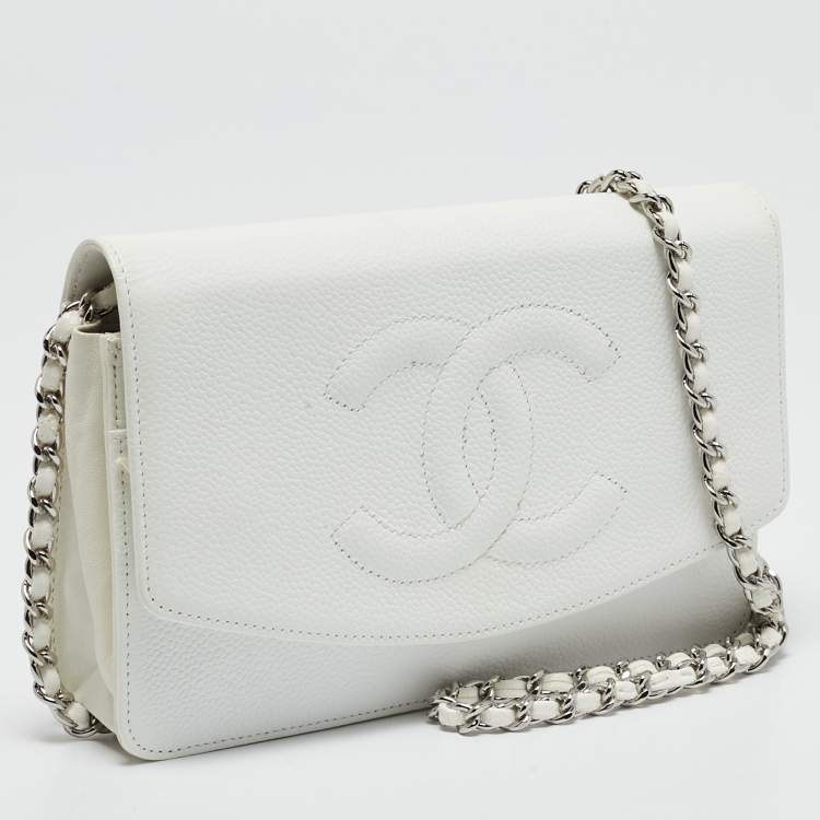Pre Owned Chanel White Caviar Leather CC Timeless Wallet on Chain
