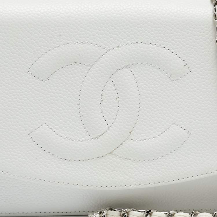 Pre Owned Chanel White Caviar Leather CC Timeless Wallet on Chain