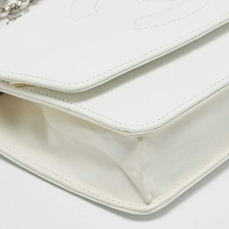 Pre Owned Chanel White Caviar Leather CC Timeless Wallet on Chain