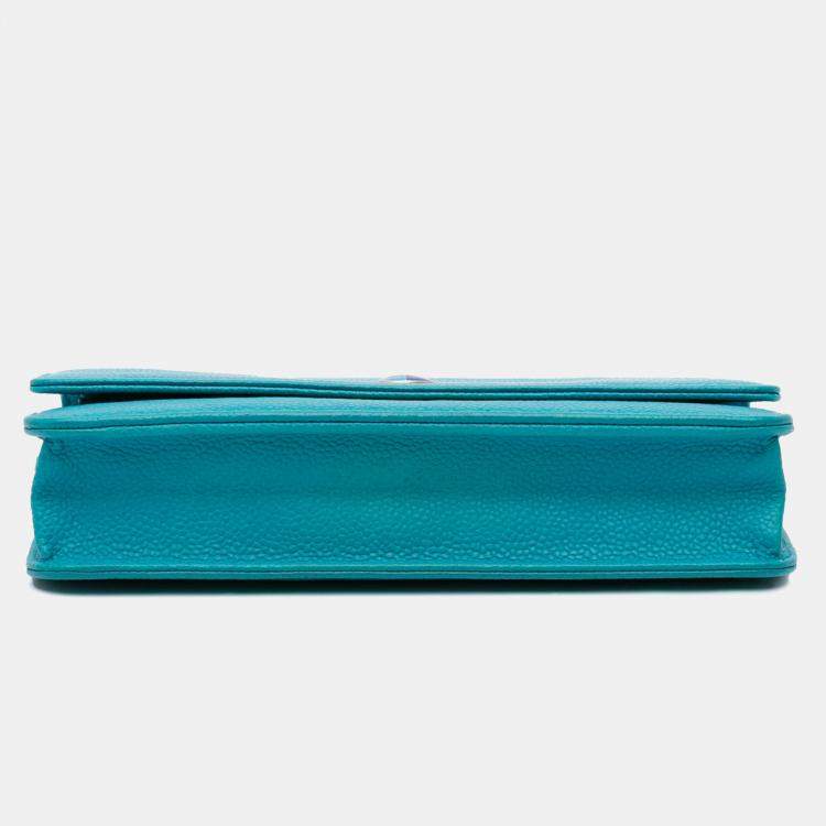 Pre Owned Chanel Aqua Blue Caviar Bicolor CC Wallet On Chain Bag