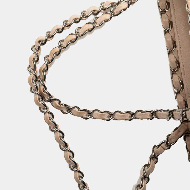 Pre Owned Chanel Light Beige Mini Quilted Lambskin Chain Me Tote Bag