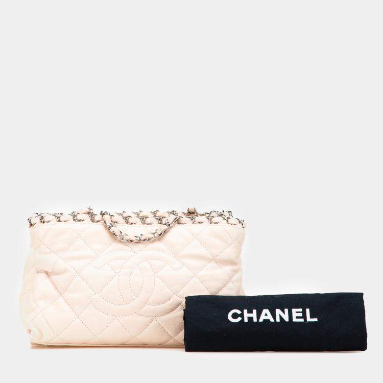 Pre Owned Chanel Light Beige Mini Quilted Lambskin Chain Me Tote Bag