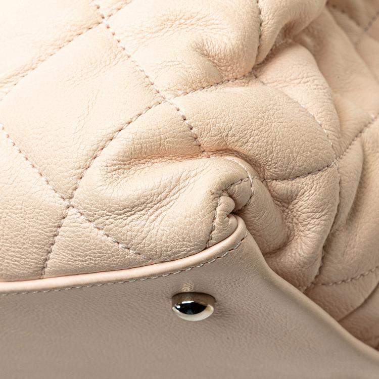 Pre Owned Chanel Light Beige Mini Quilted Lambskin Chain Me Tote Bag