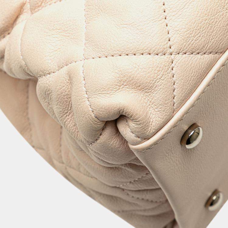 Pre Owned Chanel Light Beige Mini Quilted Lambskin Chain Me Tote Bag