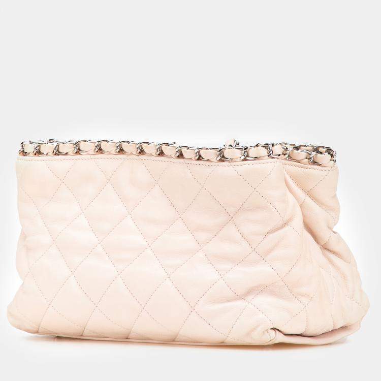 Pre Owned Chanel Light Beige Mini Quilted Lambskin Chain Me Tote Bag