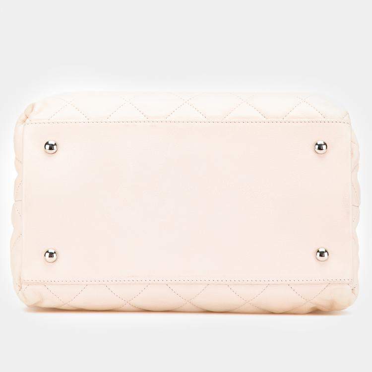 Pre Owned Chanel Light Beige Mini Quilted Lambskin Chain Me Tote Bag