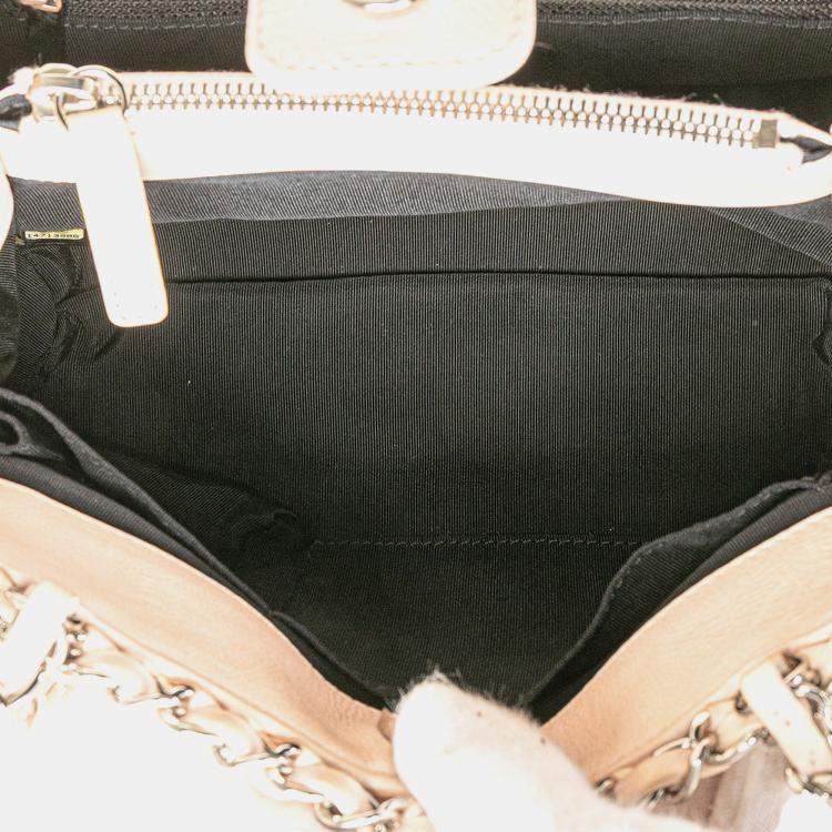 Pre Owned Chanel Light Beige Mini Quilted Lambskin Chain Me Tote Bag
