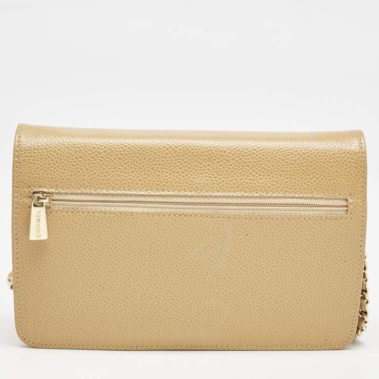 Pre Owned Chanel Beige Caviar Leather CC Timeless Wallet On Chain