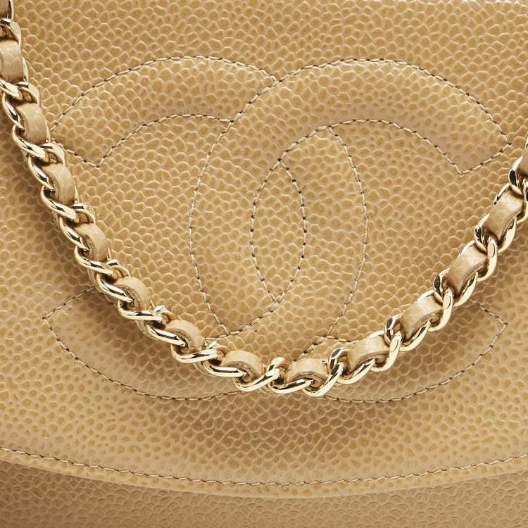 Pre Owned Chanel Beige Caviar Leather CC Timeless Wallet On Chain