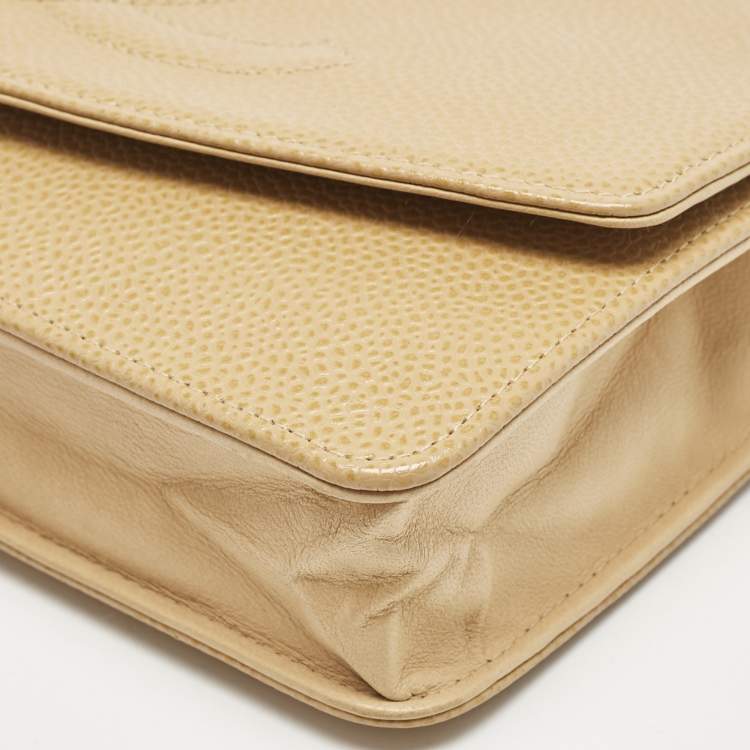Pre Owned Chanel Beige Caviar Leather CC Timeless Wallet On Chain