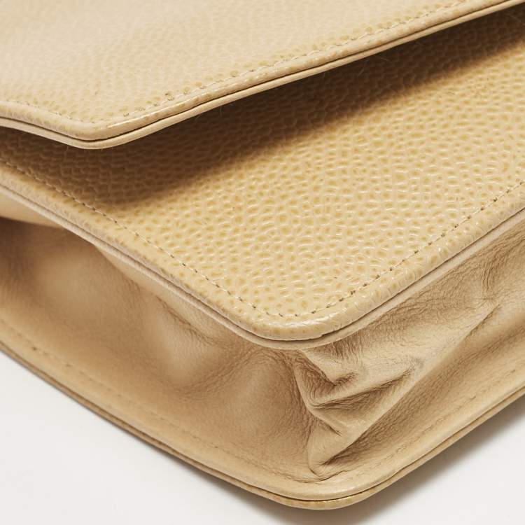 Pre Owned Chanel Beige Caviar Leather CC Timeless Wallet On Chain