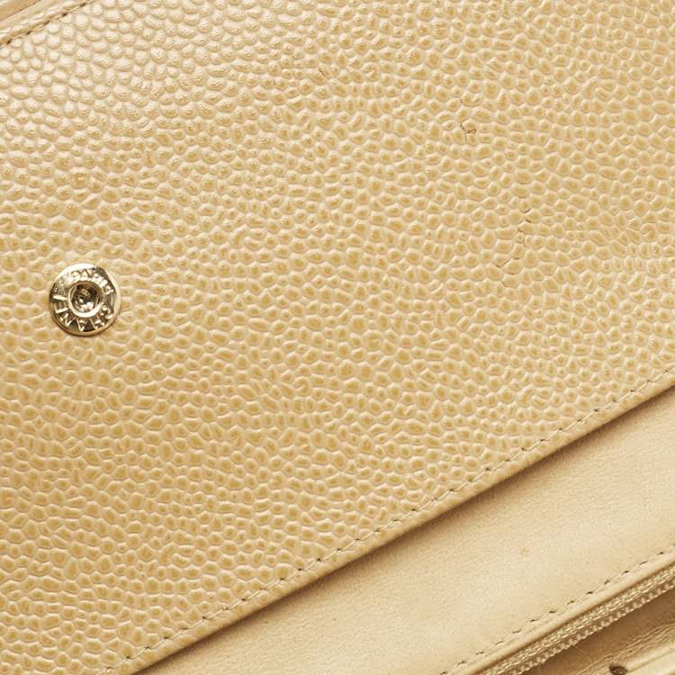Pre Owned Chanel Beige Caviar Leather CC Timeless Wallet On Chain