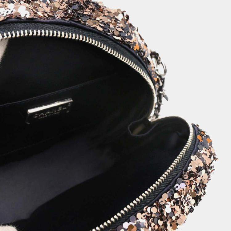 Pre Owned Chanel Lambskin Sequins CC Round Shoulder Bag 