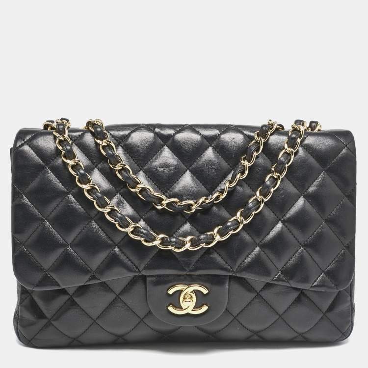 Pre Owned Chanel Black Quilted Leather Jumbo Classic Single Flap Bag