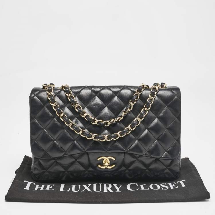 Pre Owned Chanel Black Quilted Leather Jumbo Classic Single Flap Bag