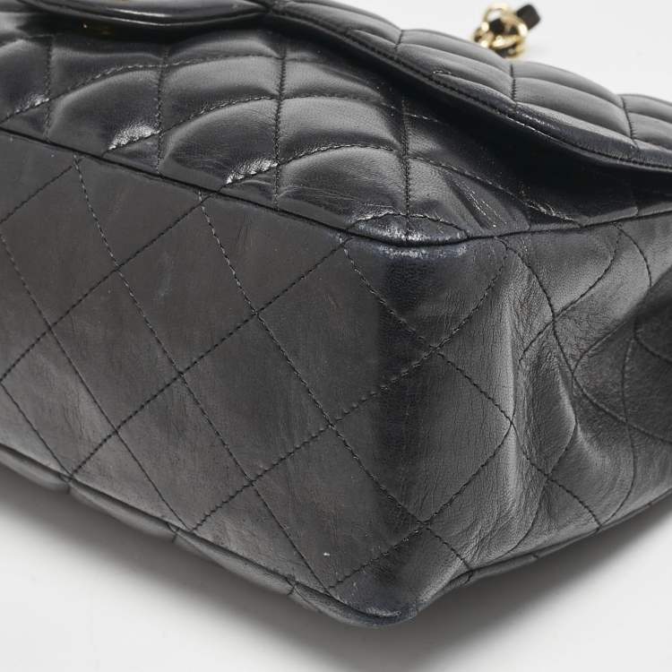 Pre Owned Chanel Black Quilted Leather Jumbo Classic Single Flap Bag