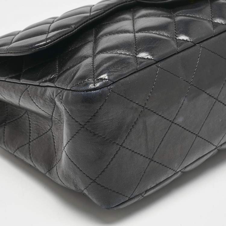 Pre Owned Chanel Black Quilted Leather Jumbo Classic Single Flap Bag