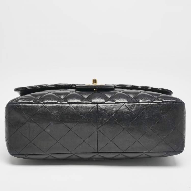 Pre Owned Chanel Black Quilted Leather Jumbo Classic Single Flap Bag